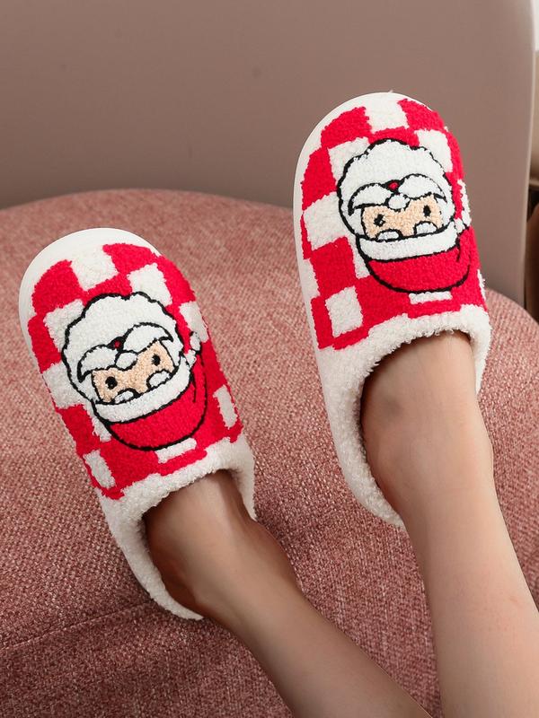 Christmas Themed Santa Claus Embroidered Plush Slippers, Casual Soft Comfortable Home Slippers for Women & Men, Fashionable Slippers for Indoor & Outdoor Wear