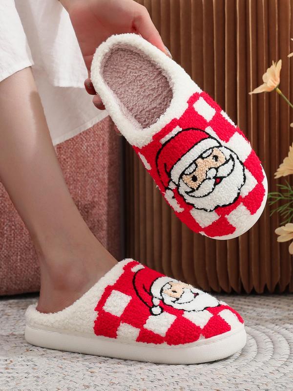 Christmas Themed Santa Claus Embroidered Plush Slippers, Casual Soft Comfortable Home Slippers for Women & Men, Fashionable Slippers for Indoor & Outdoor Wear