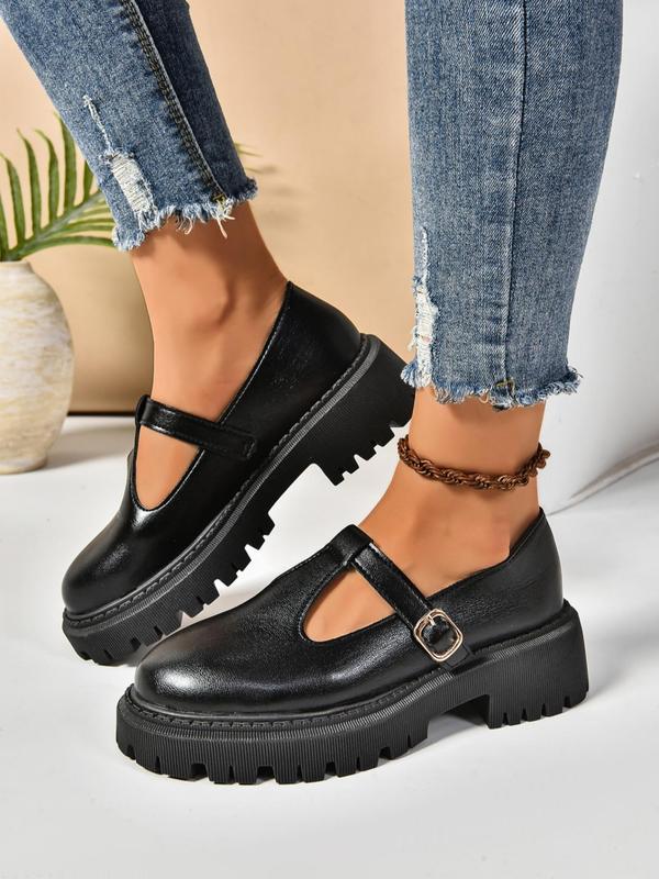 Women's Fashionable Solid Color Mary Jane Shoes, Retro Fashion Round Toe Buckle Decor Platform Shoes for Daily Wear