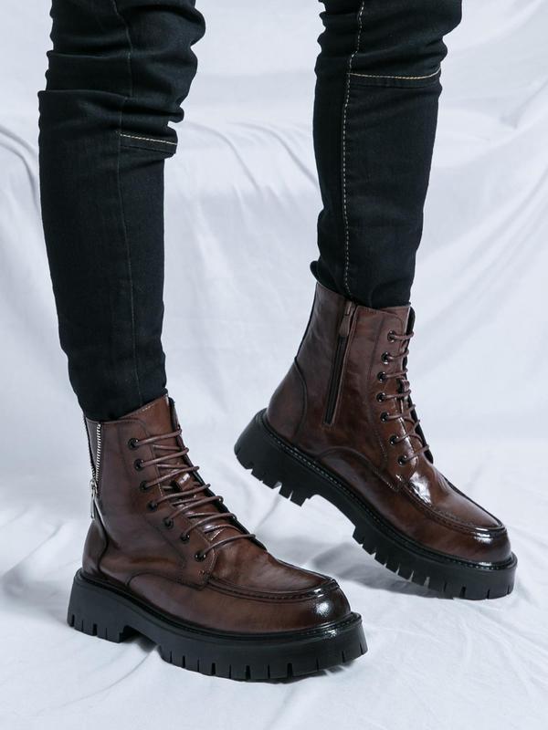 Men's Fashionable Lace Up Front Ankle Boots, Casual Comfortable Boots for Daily Wear, Male All-match Trendy Platform Boots for Men