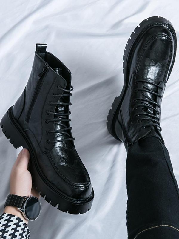 Men's Fashionable Lace Up Front Ankle Boots, Casual Comfortable Boots for Daily Wear, Male All-match Trendy Platform Boots for Men