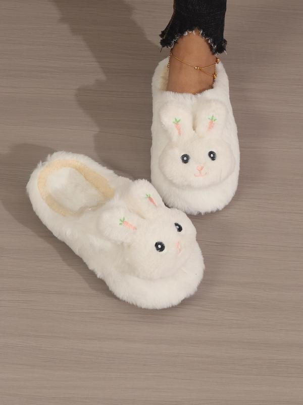 Women's Cute Rabbit Design Bedroom Slippers, Trendy Fluffy Soft Warm Bedroom Slippers,  Slippers for Fall & Winter, Fashion Funny Fuzzy Bunny Slippers