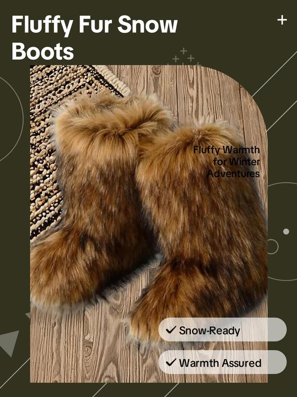 Women's 2024 Street Fluffy Fur Snow Boots, Soft Warm Mid-calf Boots for Autumn & Winter, Platform Slip-on Winter Shoes Back To School Gifts, Boots for Women, Fall Outfits, Fall Freshness, Fall Footwear, Walking Shoes