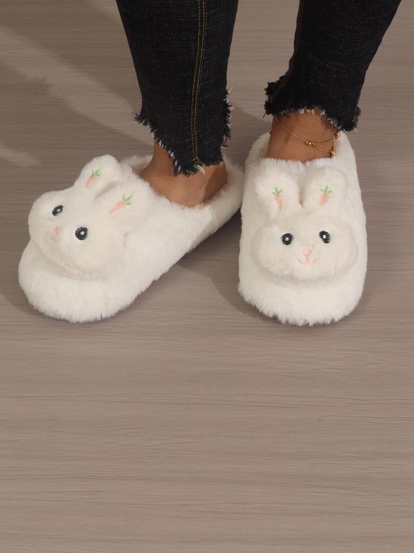 Women's Cute Rabbit Design Bedroom Slippers, Trendy Fluffy Soft Warm Bedroom Slippers,  Slippers for Fall & Winter, Fashion Funny Fuzzy Bunny Slippers