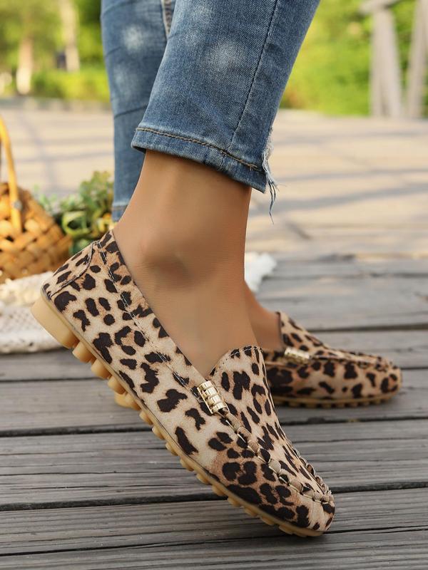 Women's Fashion Leopard Print Slip on Flat Walking Shoes, Casual Comfortable Pointed Toe Shoes for Daily Wear, Lightweight Breathable Shoes for Women & Girls, Women Shoes