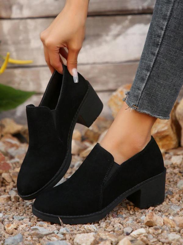 Women's Solid Color Thick Heeled Boots, 2024 New Style Fashionable Round Toe Boots for Daily Wear, Comfortable Women's Shoes for Daily Wear