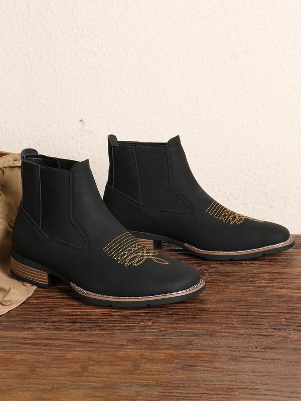 Men's Business Embroidering Design Ankle Boots, Fashionable Round Toe Chelsea Boots for Daily Wear, Male All-match Shoes for Daily Wear Boy Footwear