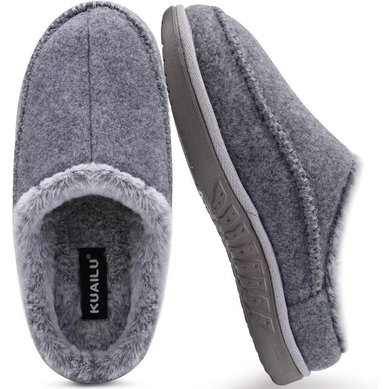 KuaiLu Mens Clog Slippers with Arch Support Suede Faux Fur Memory Foam Warm House Shoes Comfortable Slip-on Mans Bedroom Indoor Outdoor Slippers Rubber Sole Size 7-16