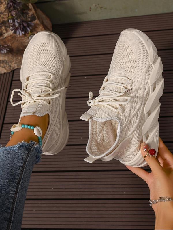 Women's Fashionable Lace Up Low Top Sneakers, 2024 New Style Casual Comfortable Breathable Sports Running Shoes, All-match Basic Shoes for Daily Wear Mesh Shoes