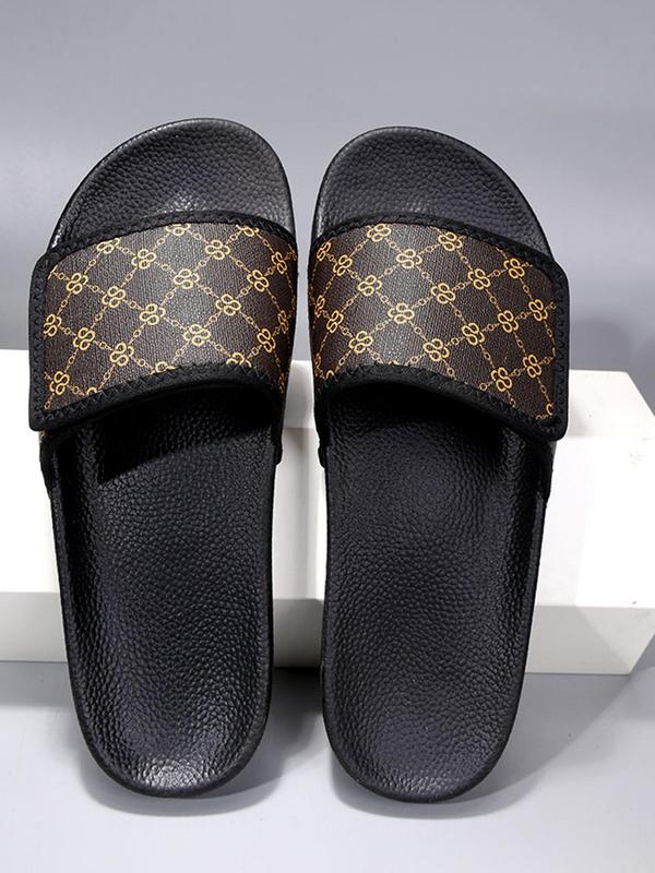 Men's Fashionable Geometric Pattern Slippers, Casual Comfortable Home Slippers, All-match Slides for Daily Wear