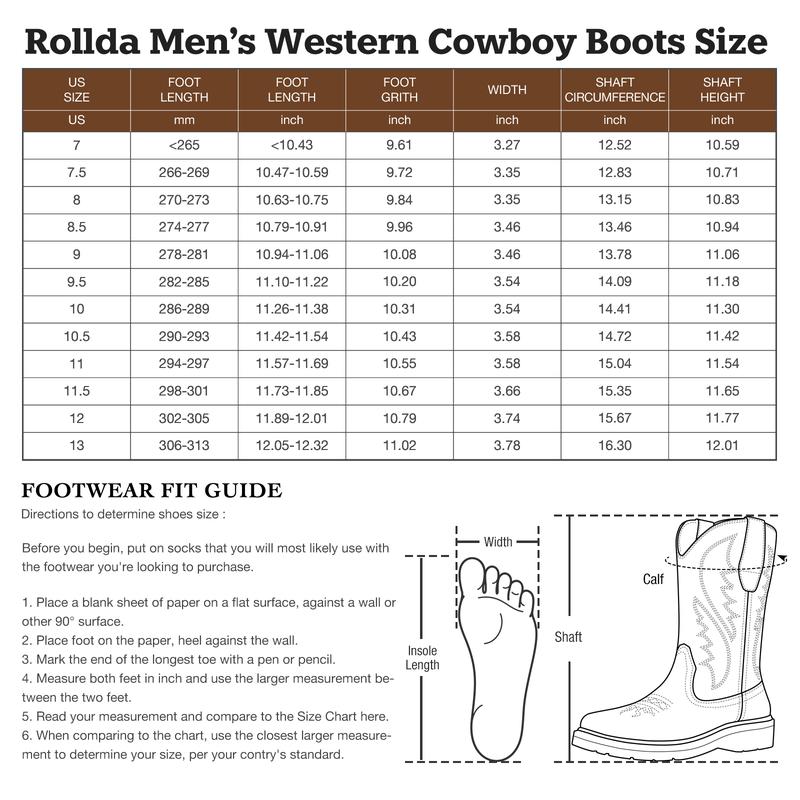 Cowboy Boots for Men Western Boots Square Toe Chunky Heel Mid-Calf Boots Classic Eagle Wing Embroidered with Pull On Tabs Walking Shoes Footwear Leather Closed Comfort Workboots