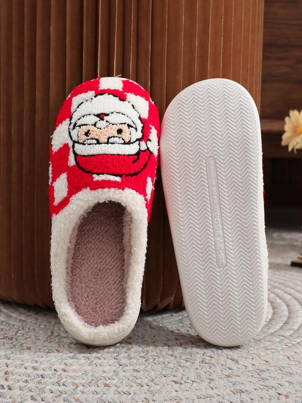 Christmas Themed Santa Claus Embroidered Plush Slippers, Casual Soft Comfortable Home Slippers for Women & Men, Fashionable Slippers for Indoor & Outdoor Wear