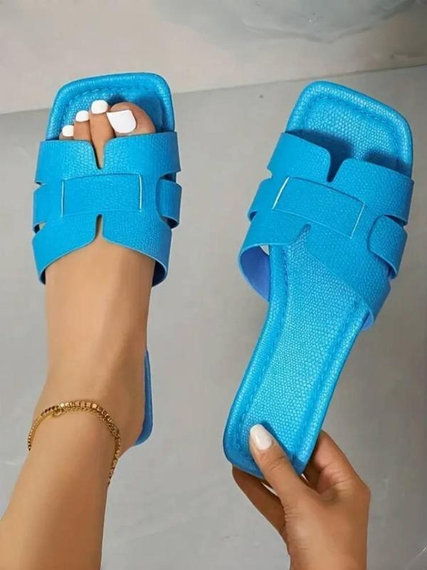 Square Toe Flat Sandals for Women, Solid Color Flat Sandals Summer 2024, Elegant Slippers Sandals for Summer Daily Wear, Girl Comfort Walking Shoes