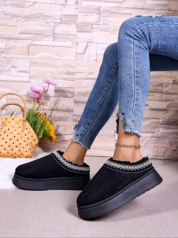 Women's Fashionable Plain Color Platform Slippers, Casual Comfortable Home Slippers, Warm Slippers for Indoor & Outdoor Use for Fall & Winter