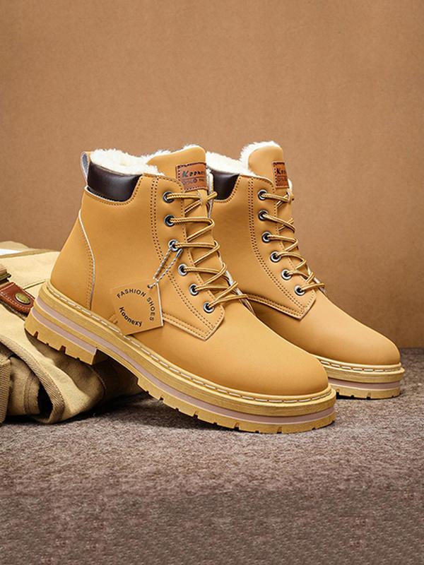 Men's Fashionable Lace Up Ankle Boots, Casual Warm Snow Boots for Outdoor Activities, Male All-match Round Toe Boots for Daily Wear