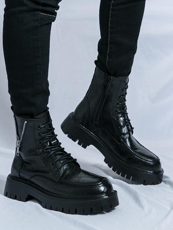 Men's Fashionable Lace Up Front Ankle Boots, Casual Comfortable Boots for Daily Wear, Male All-match Trendy Platform Boots for Men