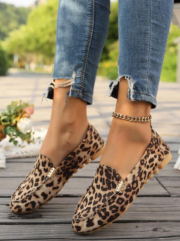 Women's Fashion Leopard Print Slip on Flat Walking Shoes, Casual Comfortable Pointed Toe Shoes for Daily Wear, Lightweight Breathable Shoes for Women & Girls, Women Shoes