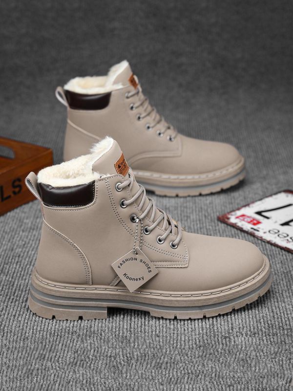 Men's Fashionable Lace Up Ankle Boots, Casual Warm Snow Boots for Outdoor Activities, Male All-match Round Toe Boots for Daily Wear