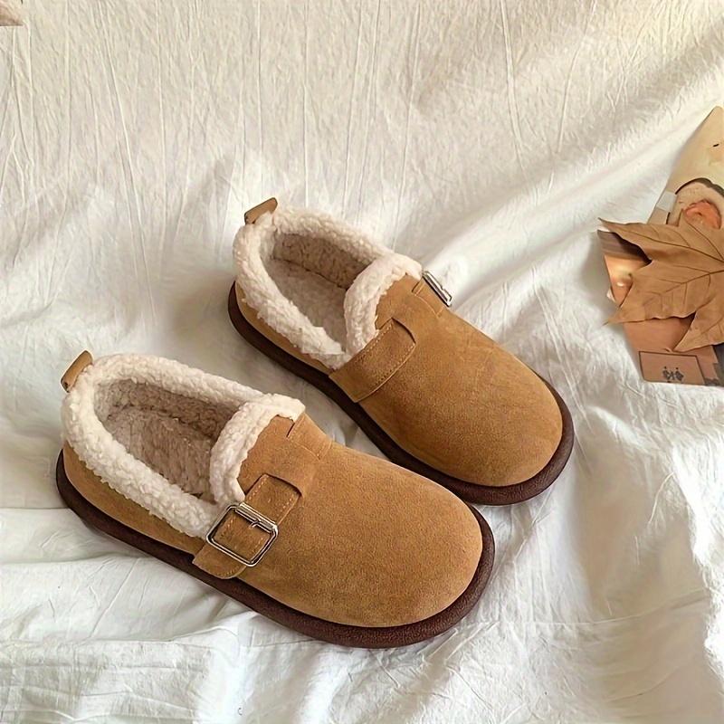 Plush Cozy Womens Fuzzy Loafers - Solid Color Slip-On Winter Shoes - Soft Sole, Warm Lined, Non-Slip, Flat - Perfect for Snowy Days