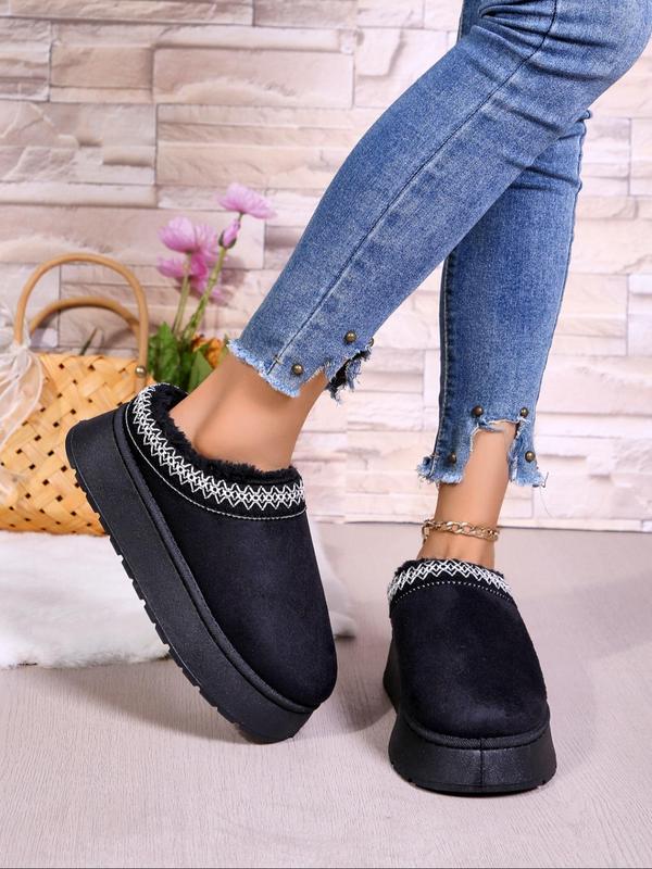 Women's Fashionable Plain Color Platform Slippers, Casual Comfortable Home Slippers, Warm Slippers for Indoor & Outdoor Use for Fall & Winter