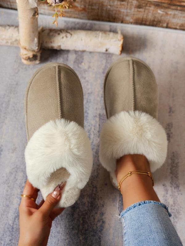 Women's Solid Color Fluffy Plush Slippers, Casual Soft Comfortable Home Slippers, Warm Slippers for Indoor & Outdoor Use for Fall & Winter