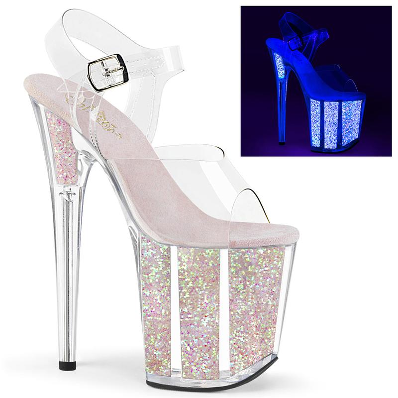 8 Inch Heel FLAMINGO-808UVG Clear Neon Opal Glitter