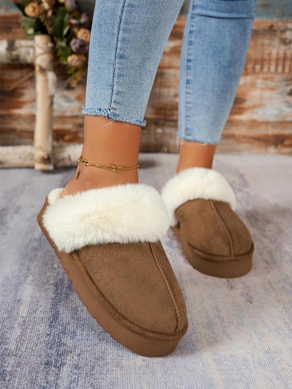 Women's Solid Color Fluffy Plush Slippers, Casual Soft Comfortable Home Slippers, Warm Slippers for Indoor & Outdoor Use for Fall & Winter