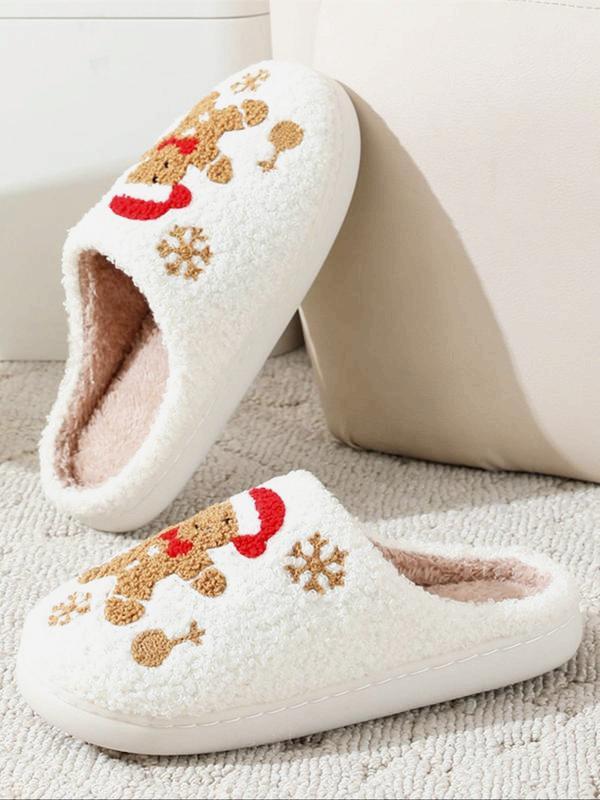 Christmas women's cute Christmas theme slippers, autumn and winter casual soft and comfortable home slippers, snowflake gingerbread man cotton slippers