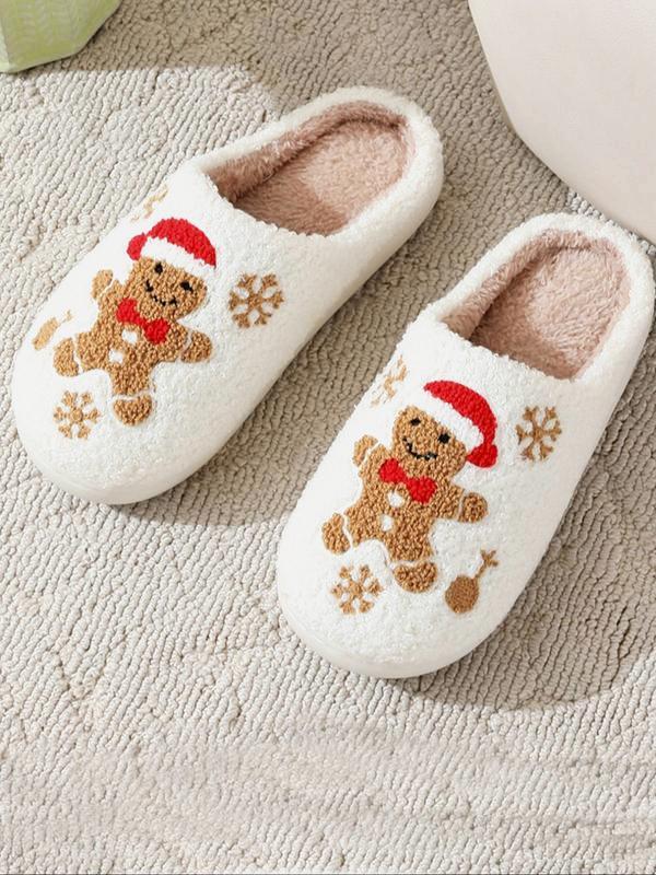 Christmas women's cute Christmas theme slippers, autumn and winter casual soft and comfortable home slippers, snowflake gingerbread man cotton slippers