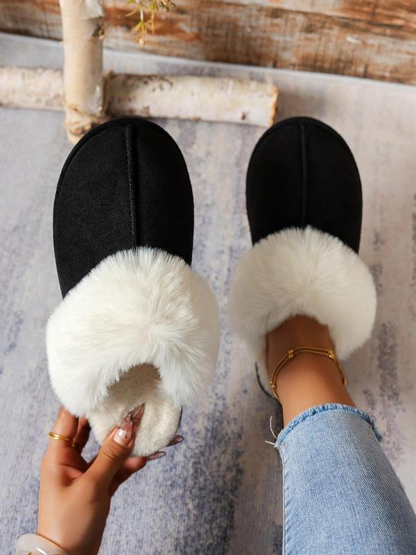 Women's Solid Color Fluffy Plush Slippers, Casual Soft Comfortable Home Slippers, Warm Slippers for Indoor & Outdoor Use for Fall & Winter