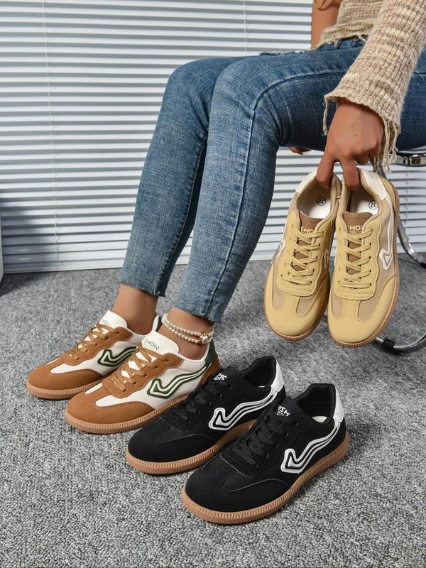 Women's Fashionable Patchwork Lace Up Low Top Sneakers, Casual Comfortable Round Toe Sports Shoes, Female All-match Round Toe Shoes for Daily Wear