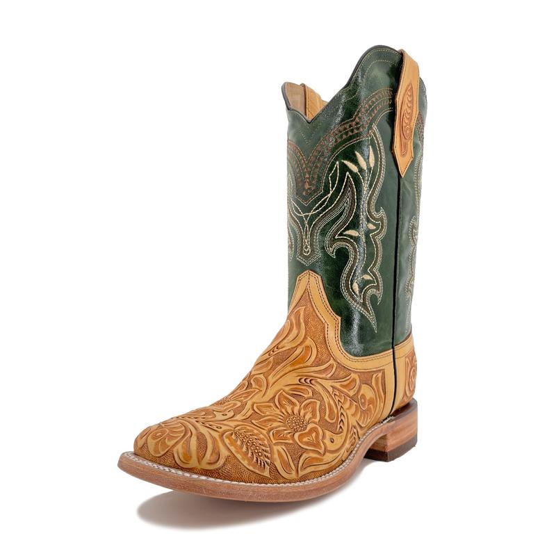 Men Bulldog Hand Tooled Boot - Floral Natural