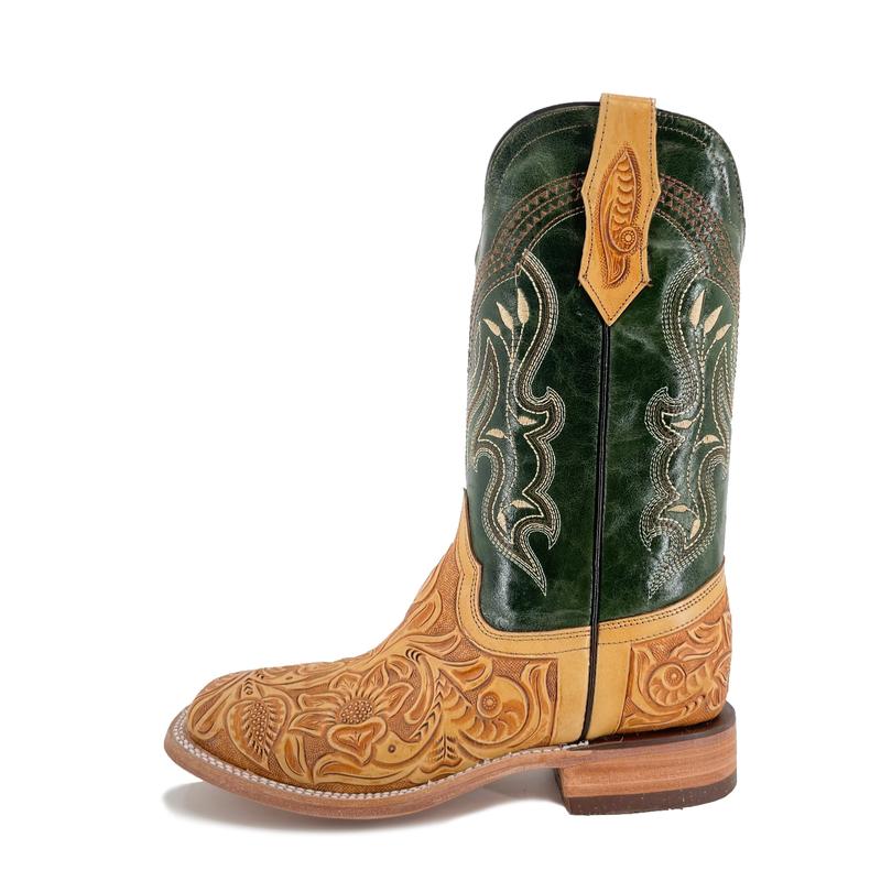 Men Bulldog Hand Tooled Boot - Floral Natural