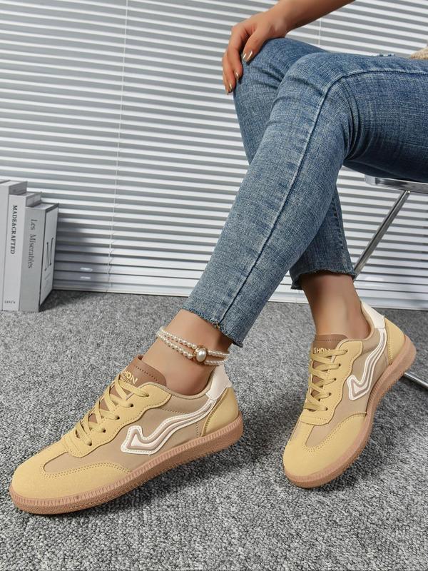 Women's Fashionable Patchwork Lace Up Low Top Sneakers, Casual Comfortable Round Toe Sports Shoes, Female All-match Round Toe Shoes for Daily Wear