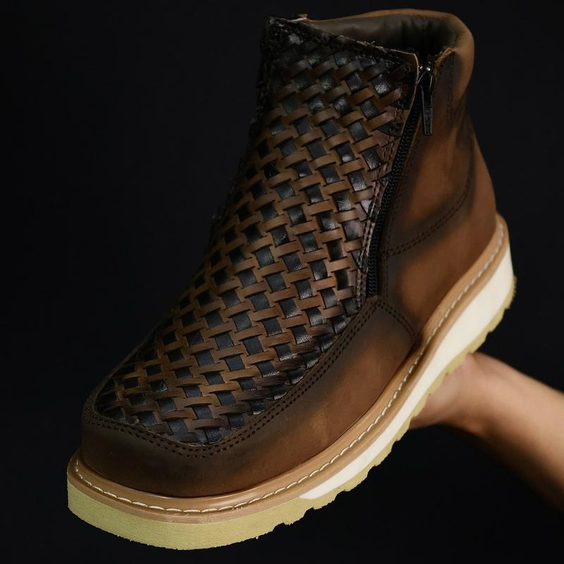 BROWN TAN BASKETWEAVE COWBOY SHOES