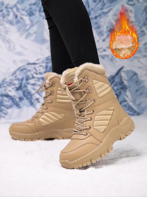 Women's Fashionable Patchwork Lace Up Snow Boots, Casual Comfortable Warm Thick Sole Boots for Winter, Female All-match Round Toe Shoes for Daily Wear