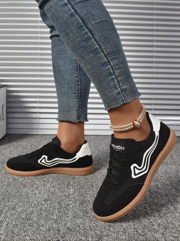 Women's Fashionable Patchwork Lace Up Low Top Sneakers, Casual Comfortable Round Toe Sports Shoes, Female All-match Round Toe Shoes for Daily Wear