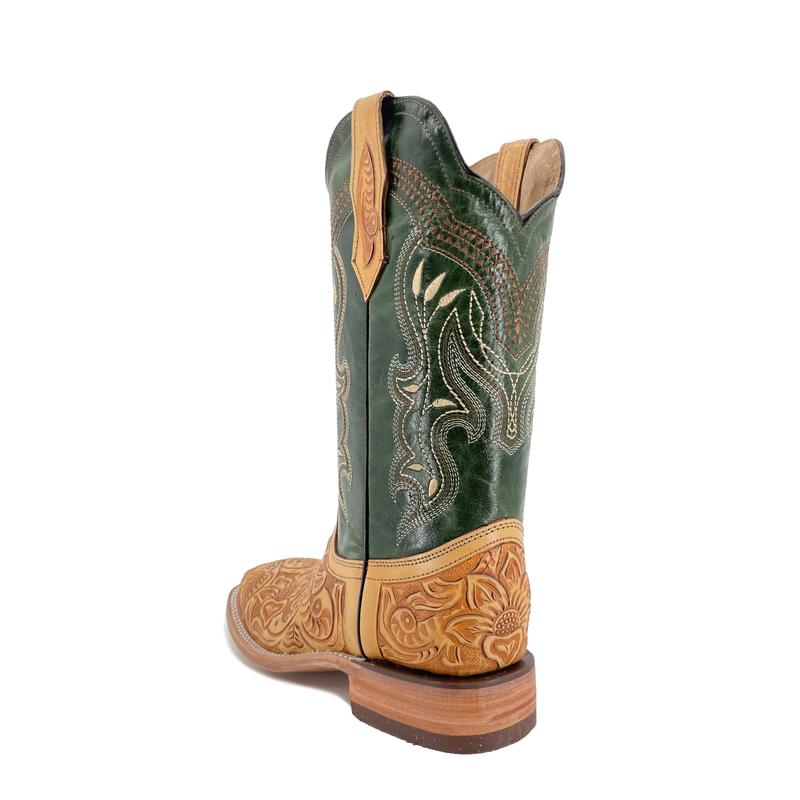 Men Bulldog Hand Tooled Boot - Floral Natural