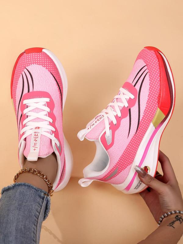 Women's Colorblock Lace Up Running Shoes, Casual Breathable Comfortable Sports Shoes, Female All-match Round Toe Shoes for Daily Wear