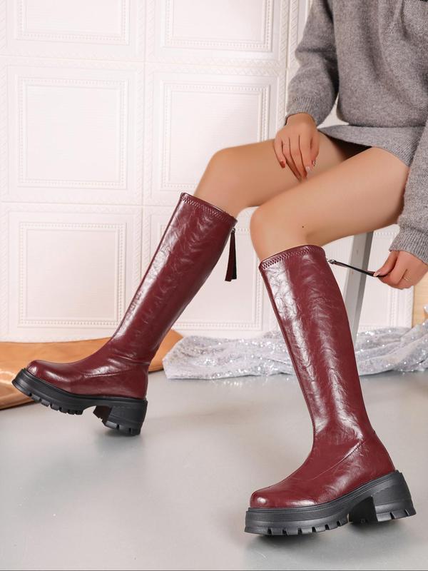 Women's Fashionable Solid Color Zipper Back Knee Boots, Casual Comfortable Platform Boots for Daily Wear, Female All-match Trendy Shoes for Fall & Winter Thigh High Boots