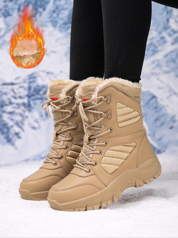 Women's Fashionable Patchwork Lace Up Snow Boots, Casual Comfortable Warm Thick Sole Boots for Winter, Female All-match Round Toe Shoes for Daily Wear