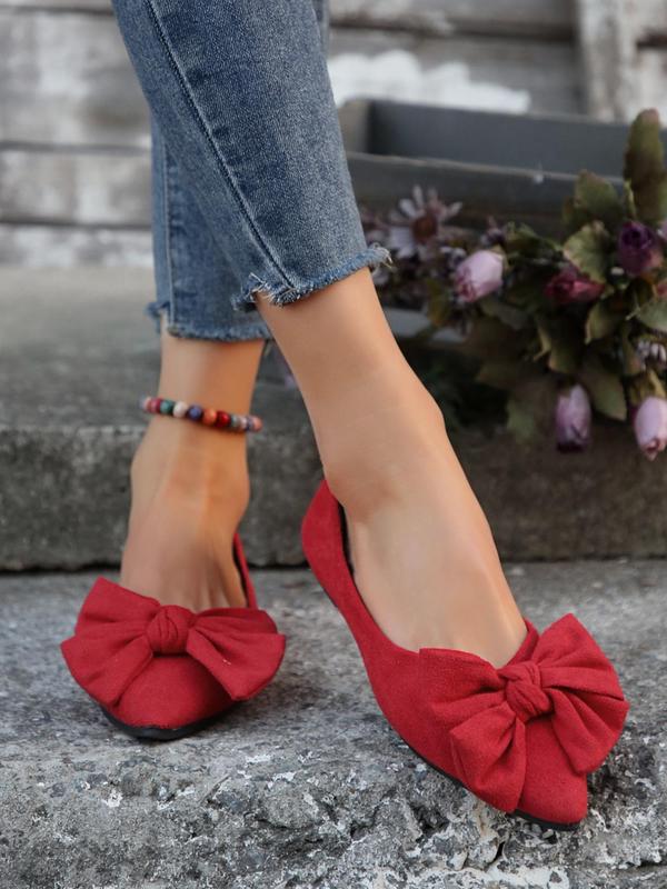 Women's Elegant Bowknot Design Slip on Flats, Trendy Pointed Toe Flat Shoes, Fashionable Shoes for Daily Wear