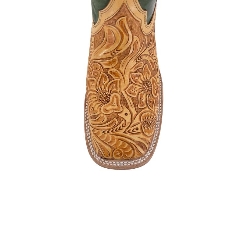 Men Bulldog Hand Tooled Boot - Floral Natural