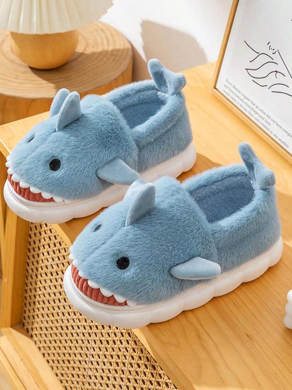 Men's Cute Shark Design Slippers, Cartoon Animal Design Plush Bedroom Slippers, Warm & Cozy Home Slippers for Fall & Winter Wear, Creative Gift