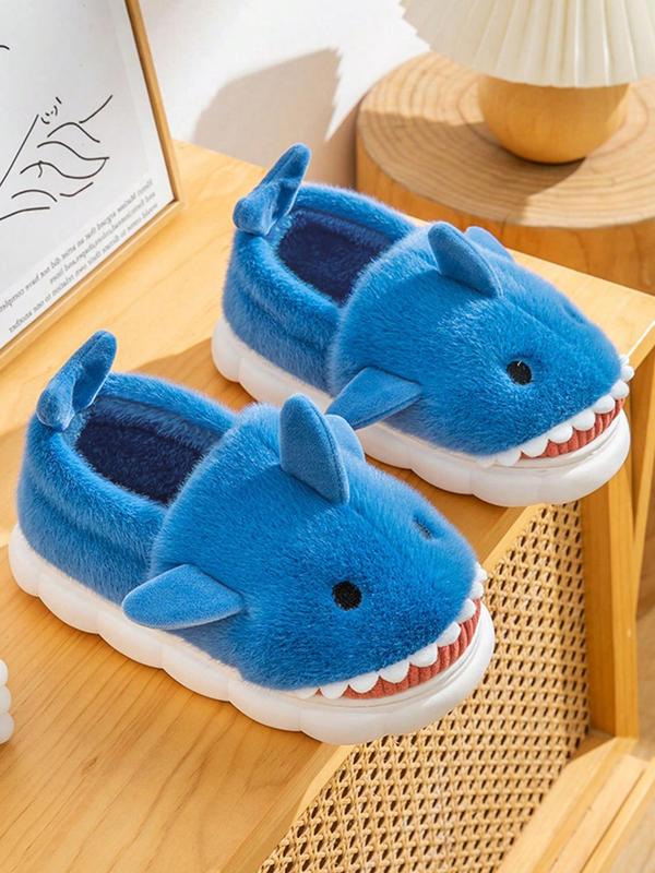 Men's Cute Shark Design Slippers, Cartoon Animal Design Plush Bedroom Slippers, Warm & Cozy Home Slippers for Fall & Winter Wear, Creative Gift