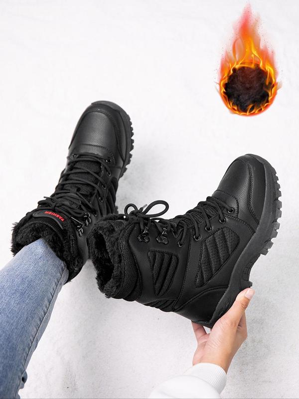 Women's Fashionable Patchwork Lace Up Snow Boots, Casual Comfortable Warm Thick Sole Boots for Winter, Female All-match Round Toe Shoes for Daily Wear