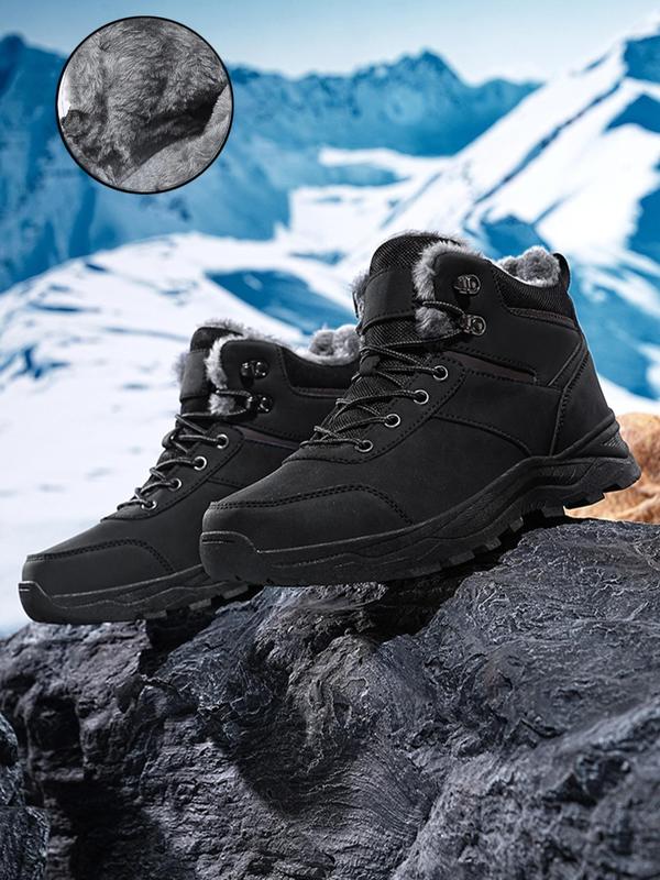 Men's Casual Contrast Faux Fur Lined Snow Boots, Warm & Non-slip Ankle Boots for Outdoor Activities, Fashionable Winter Shoes for Men