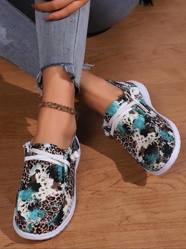 Summer 2024 Fashion Colorblock Leopard Print Low Top Sneakers, Casual Comfortable Slip on Shoes, for Work & Daily Wear, Girl's Walking Shoes, Shoes for Women