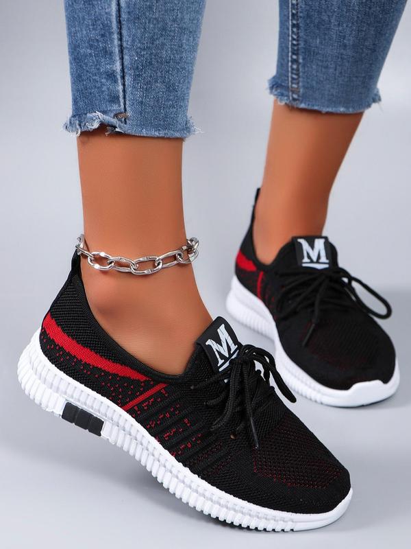 Women's Fashionable Letter Label Design Lace Up Front Low Top Sneakers, Casual Lightweight Wear-resistant Sports Running Shoes for Women, All-match Shoes for Daily Wear