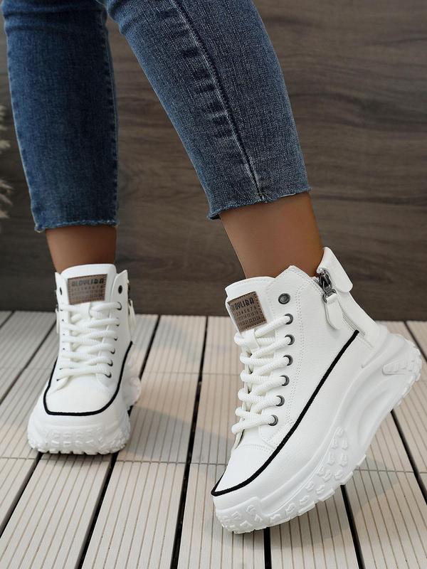 Women's Fashionable Lace Up Mid Top Platform Sneakers, Casual Comfortable Round Toe Sports Shoes for Daily Wear, Female All-match Shoes for Daily Wear